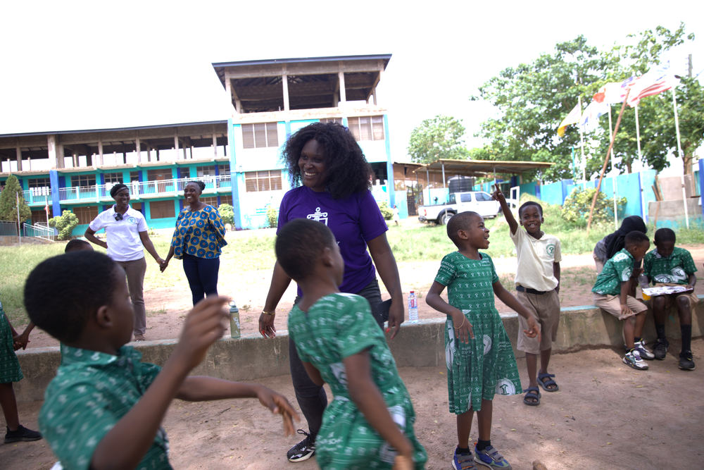 Children dancing at a school in Ghana